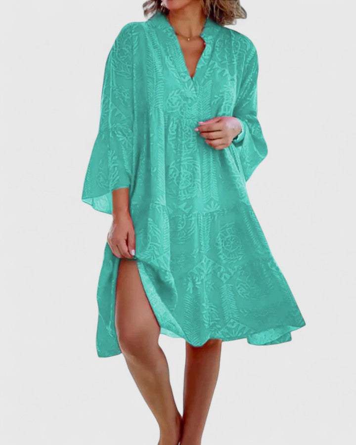 Floral Print Bell Sleeve V-Neck Dress for Women | Summer Boho