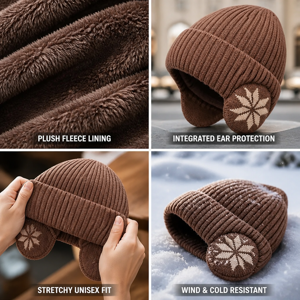 Fleece Lined Ribbed Knit Winter Beanie with Ear Flaps for Men | Stretch Fit