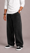 Denim Wide Leg Loose Fit Five Pocket Jeans for Men | Button and Zip Front