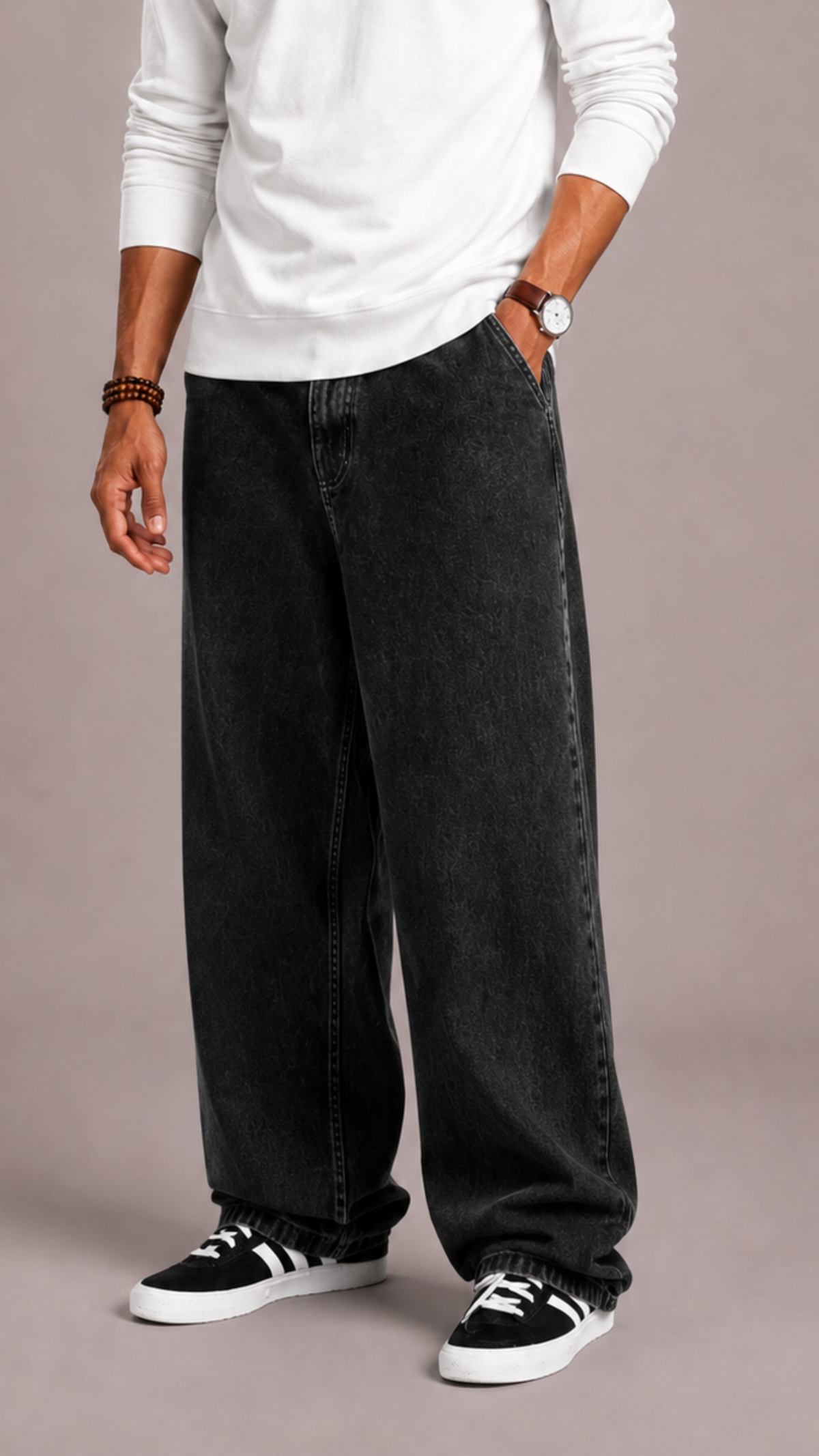 Denim Wide Leg Loose Fit Five Pocket Jeans for Men | Button and Zip Front