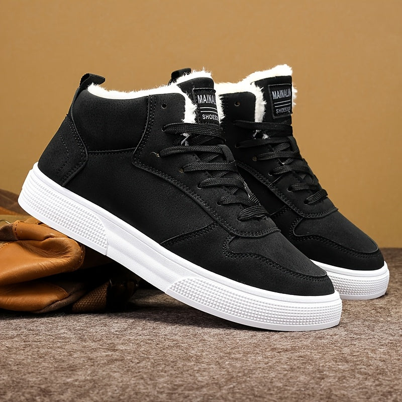 Warm Plush Lined High Top Lace Up Sneakers with Grip Sole for Men | Winter Wear