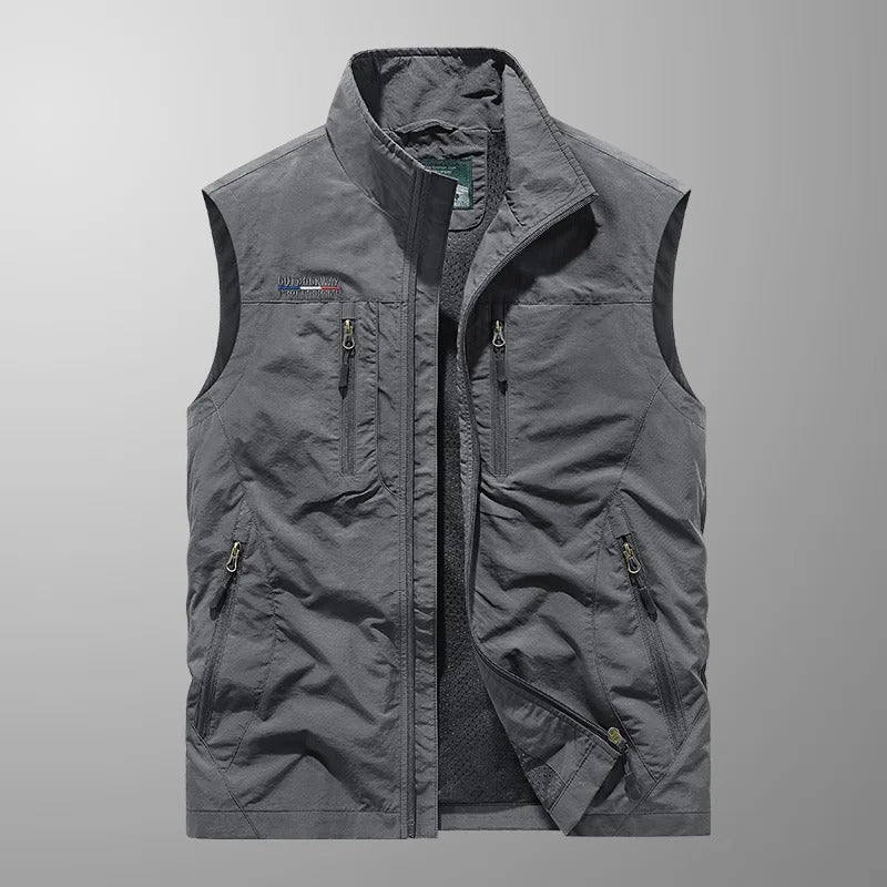 Men's Zip-Up Gilet with Stand Collar and Zip Pockets for Men