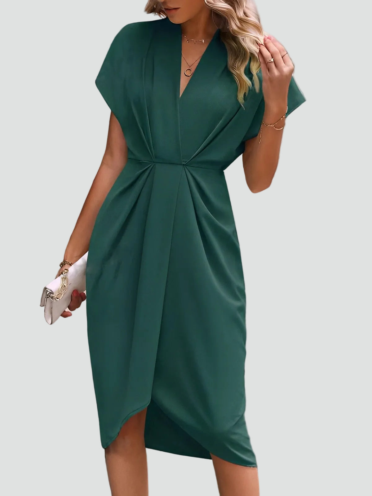 Wrap Midi Dress for Women Regular Fit V-Neck with Loose Sleeves