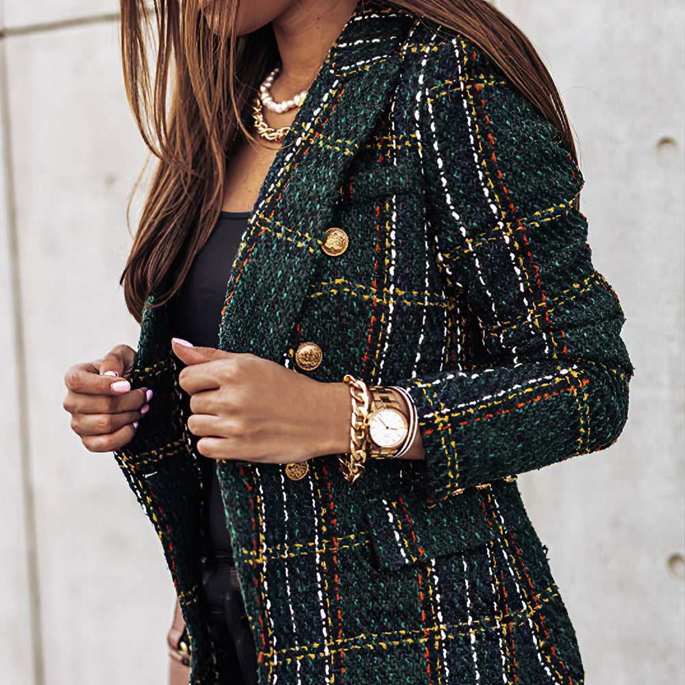 Women's Blazer | Fitted Cut with Button Closure and Check Pattern