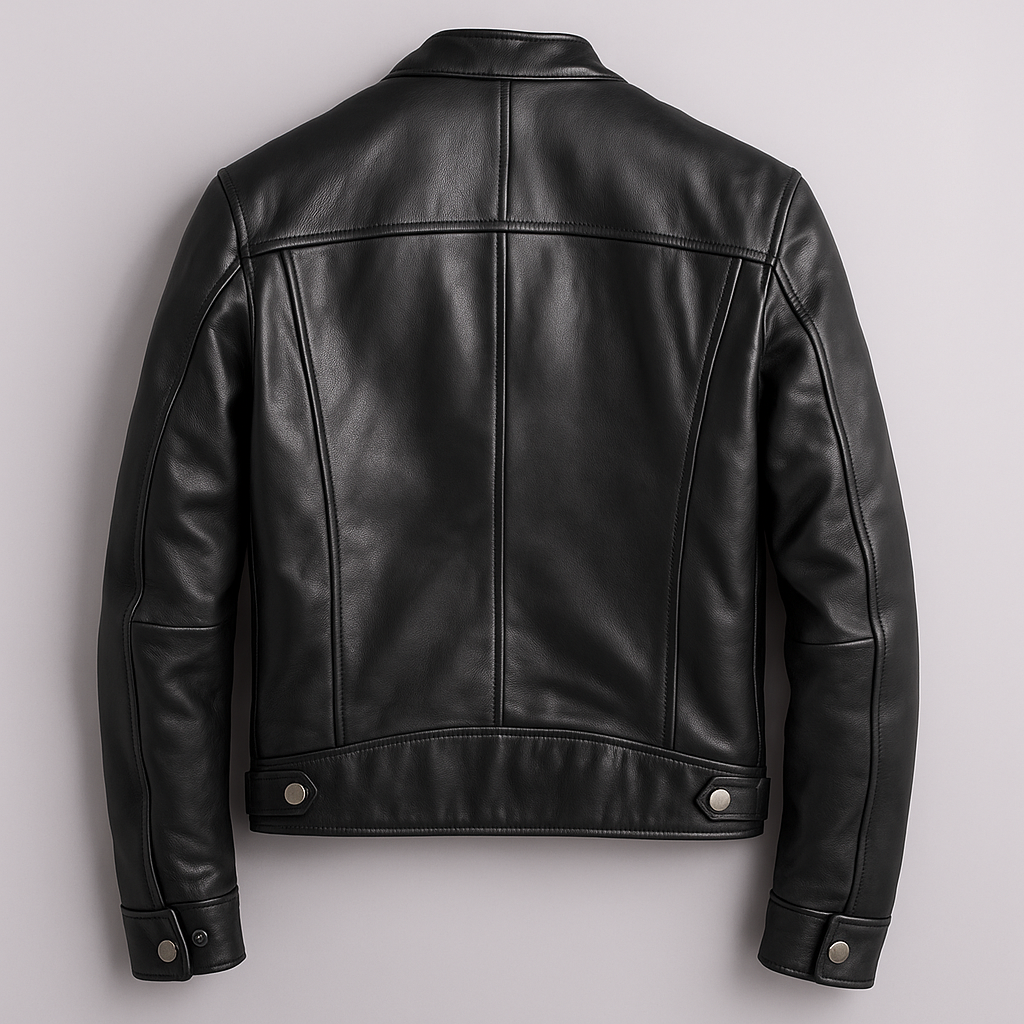 Brown Vintage Leather Jacket with Reinforced Seams and Metal Zipper for Men