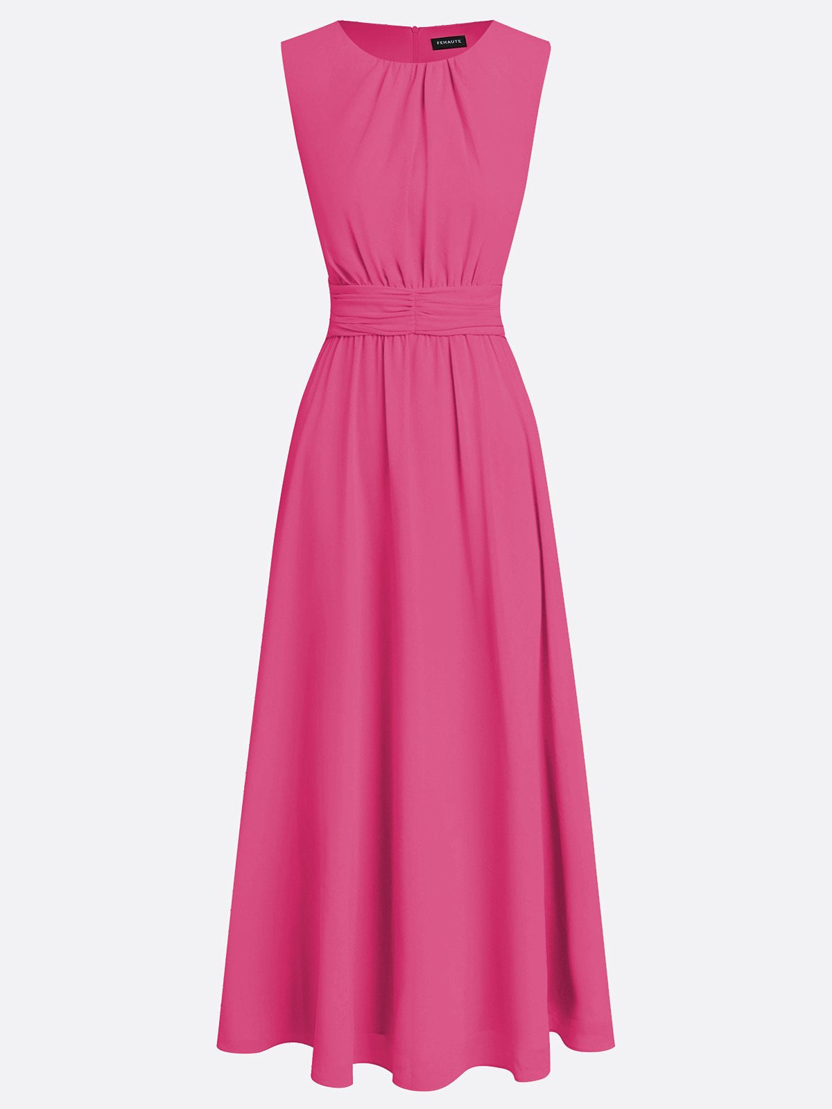 Sleeveless Ruched A-Line Chiffon Maxi Dress for Women | Wedding Guest