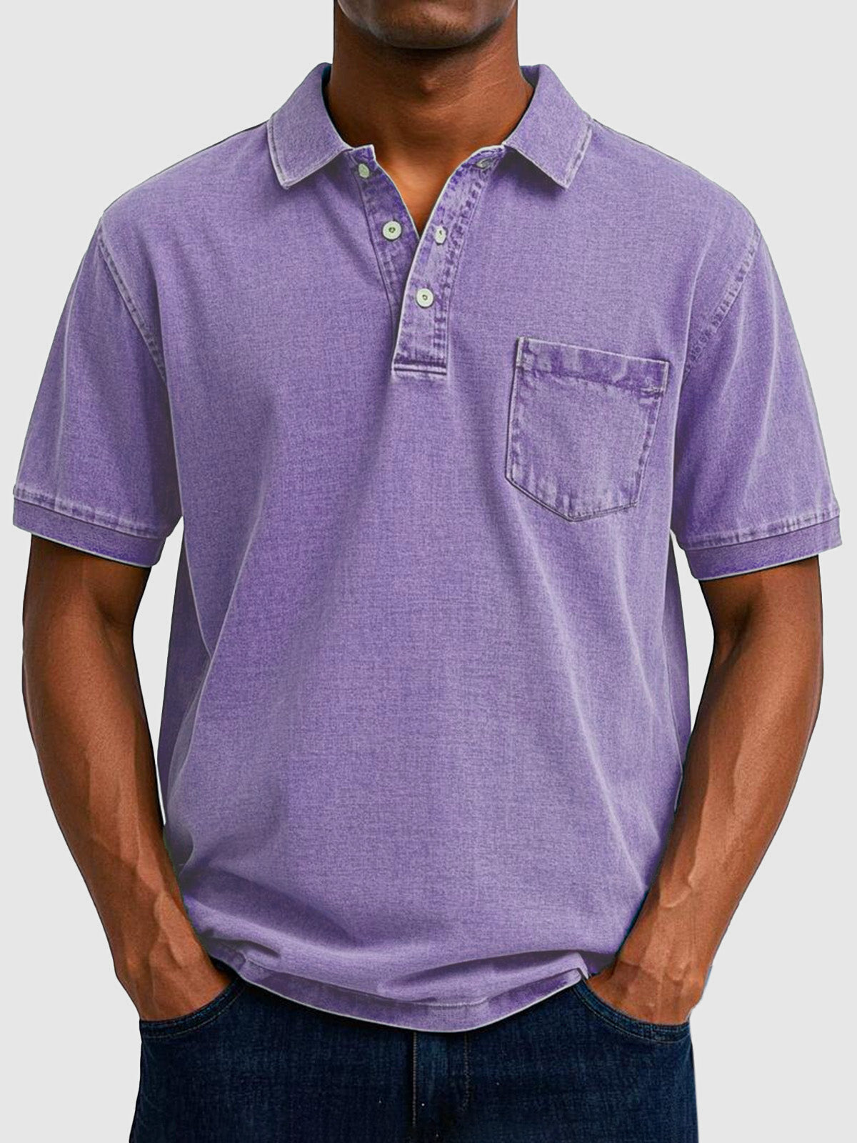 Cotton Denim Short Sleeve Polo Shirt for Men