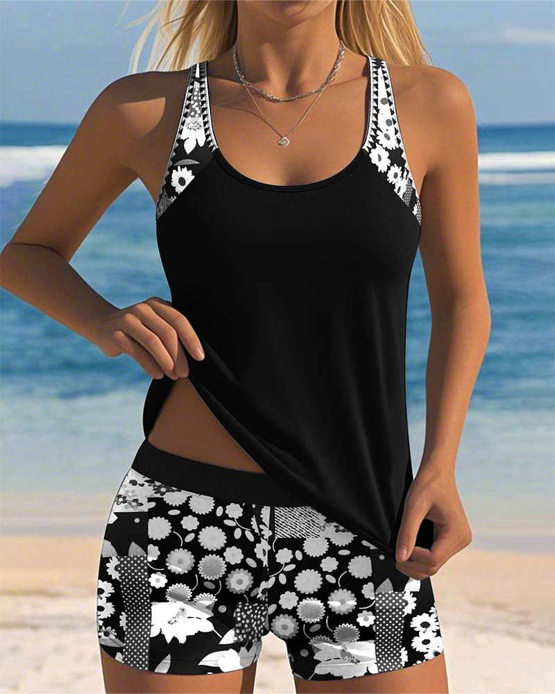 Floral Two-Piece Swimsuit for Women | Tank Top and Shorts Set