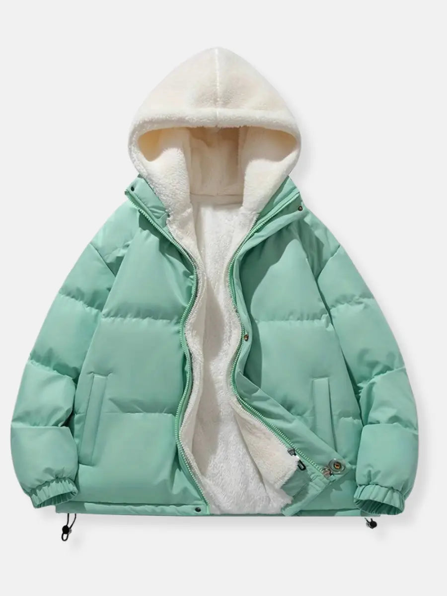 Warm Women's Winter Jacket with Zipper | Quilted with Hood