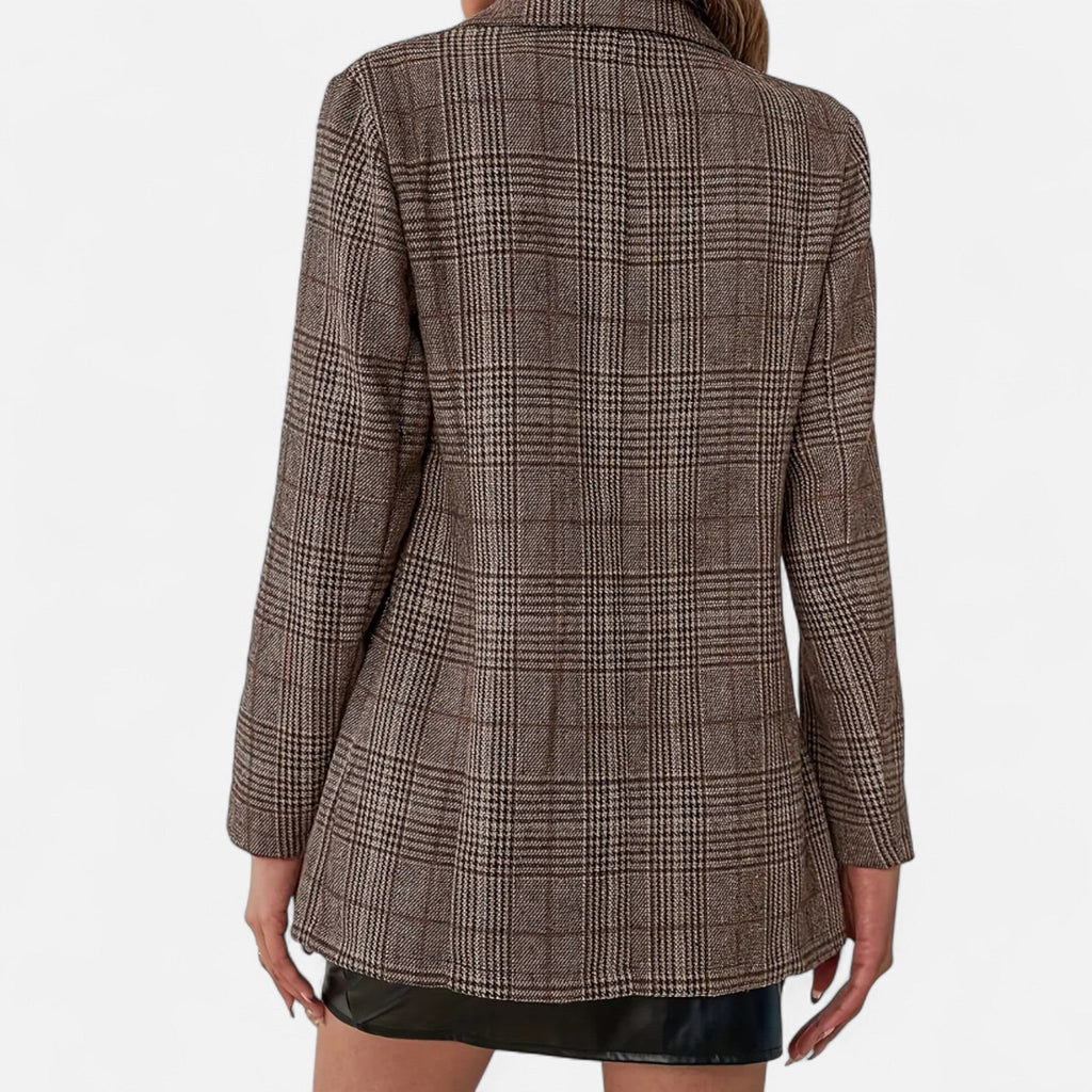 Brown Plaid Single Breasted Blazer for Women | Tailored Fit