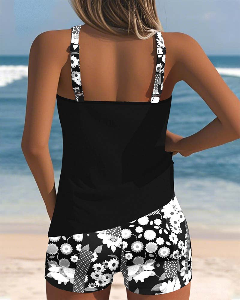 Floral Two-Piece Swimsuit for Women | Tank Top and Shorts Set
