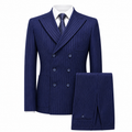 Navy Blue Double Breasted Tweed Three Piece Suit for Men | Wedding Formalwear