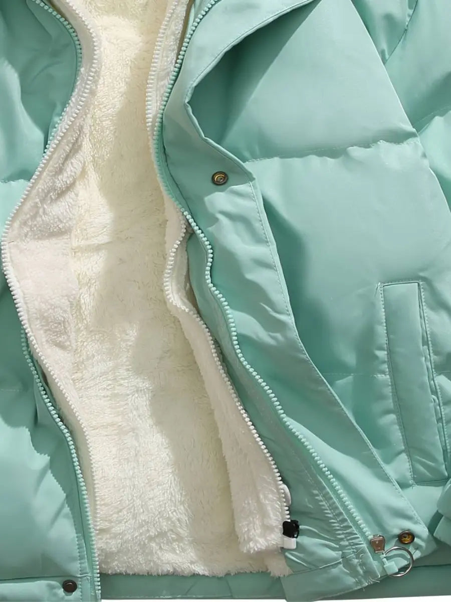 Warm Women's Winter Jacket with Zipper | Quilted with Hood
