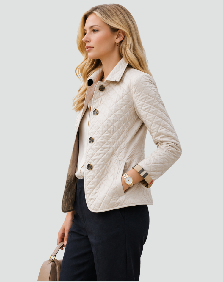 Quilted Button Front Lightweight Jacket for Women | Mid Season Outerwear