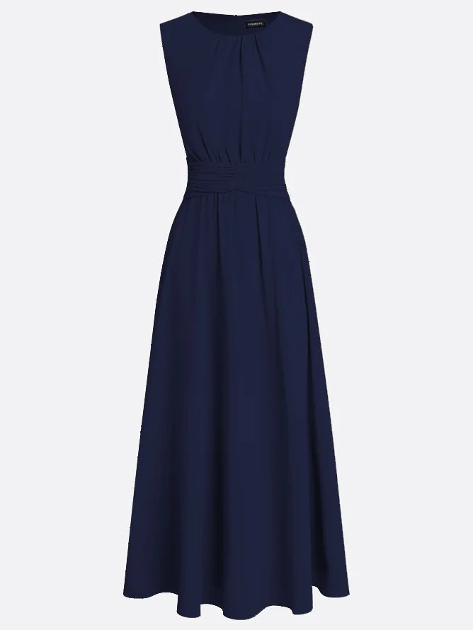 Sleeveless Ruched A-Line Chiffon Maxi Dress for Women | Wedding Guest