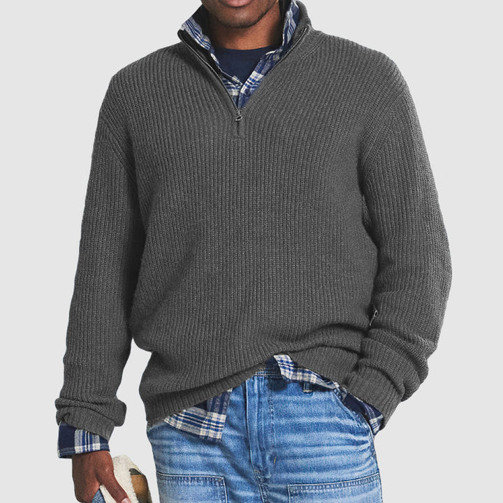 Cashmere Ribbed Quarter Zip Sweater for Men | Regular Fit with Raised Collar
