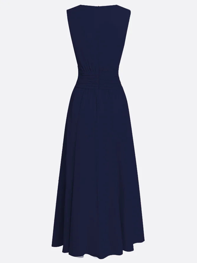 Sleeveless Ruched A-Line Chiffon Maxi Dress for Women | Wedding Guest