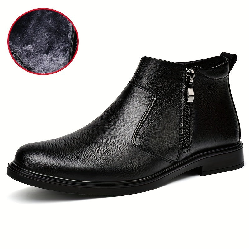 Plush Lined Side Zip Ankle Boots for Men | Cushioned Sole Winter Footwear