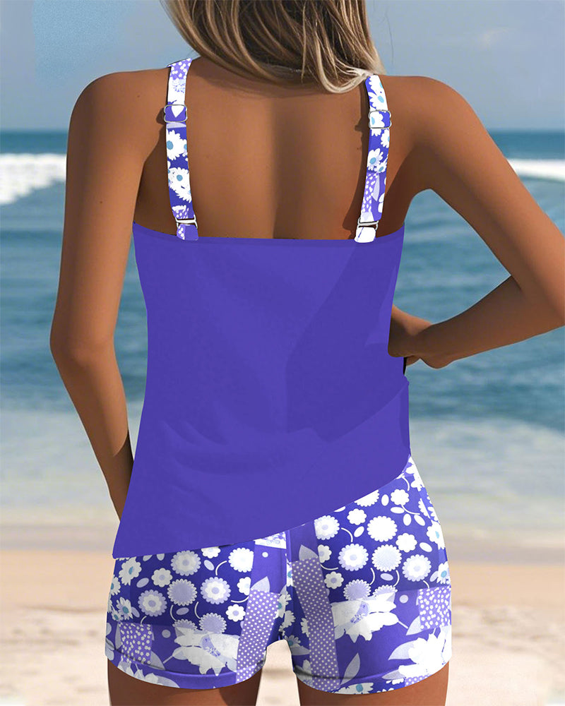 Floral Two-Piece Swimsuit for Women | Tank Top and Shorts Set