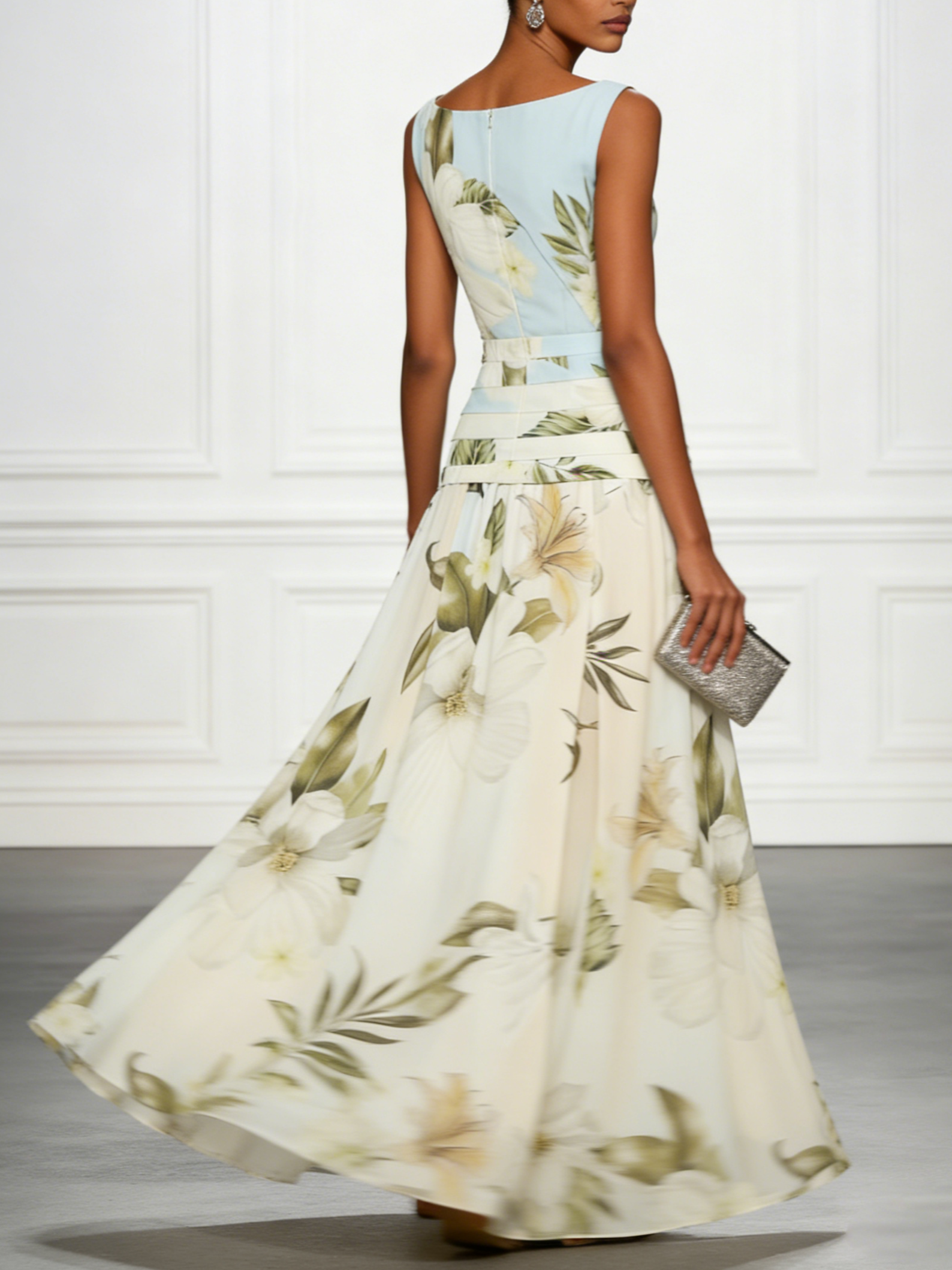 Floral Boat Neck Sleeveless Maxi Dress for Women | Wedding Guest
