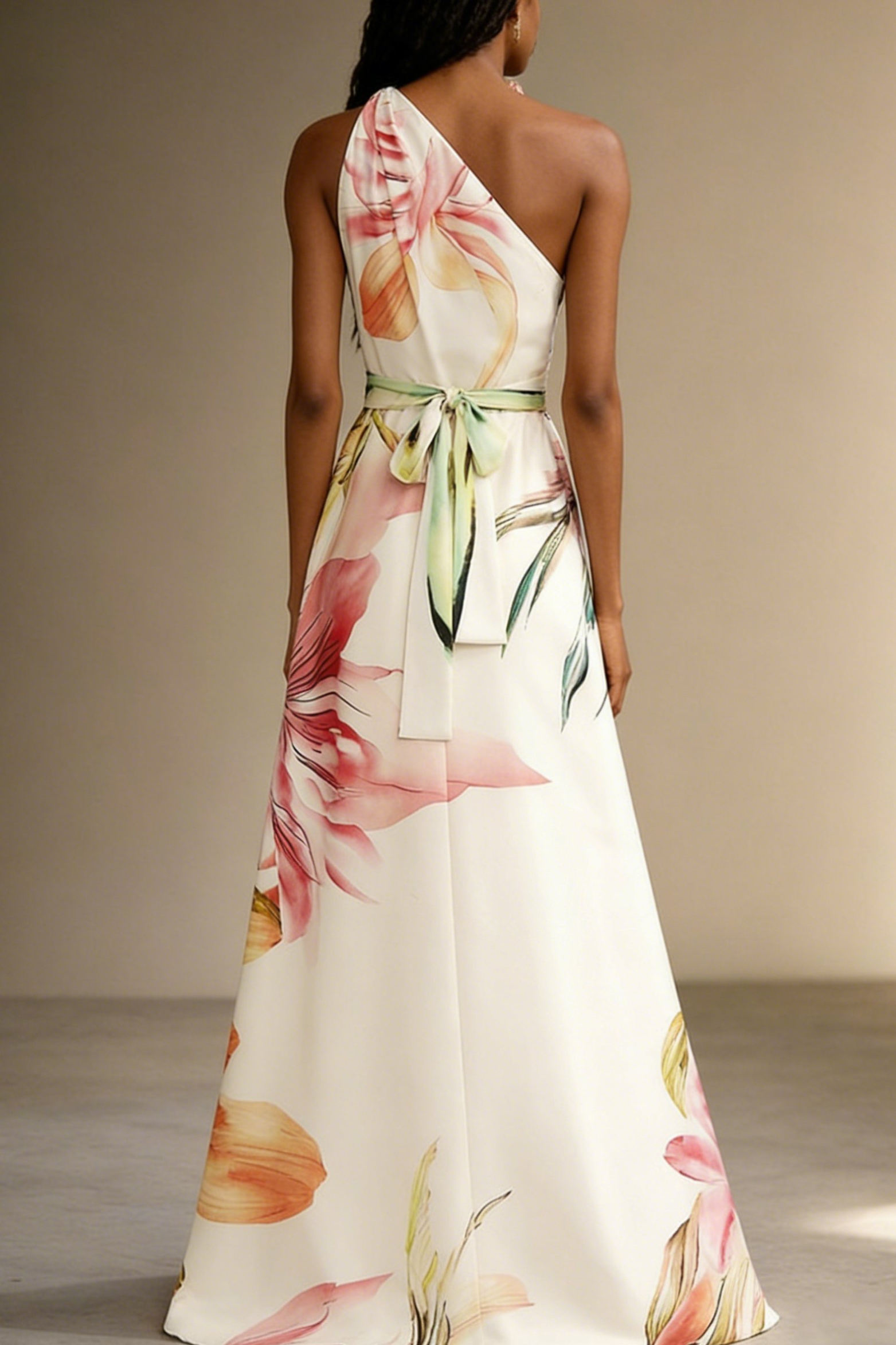 Floral Satin One-Shoulder Maxi Dress for Women | Wedding Guest