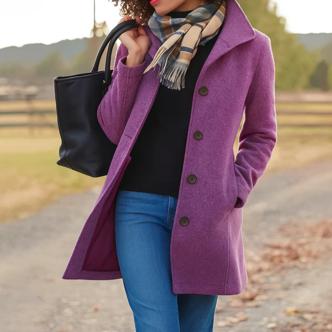 Straight Fit Mid Length Button Front Coat for Women | Spring and Fall Wear