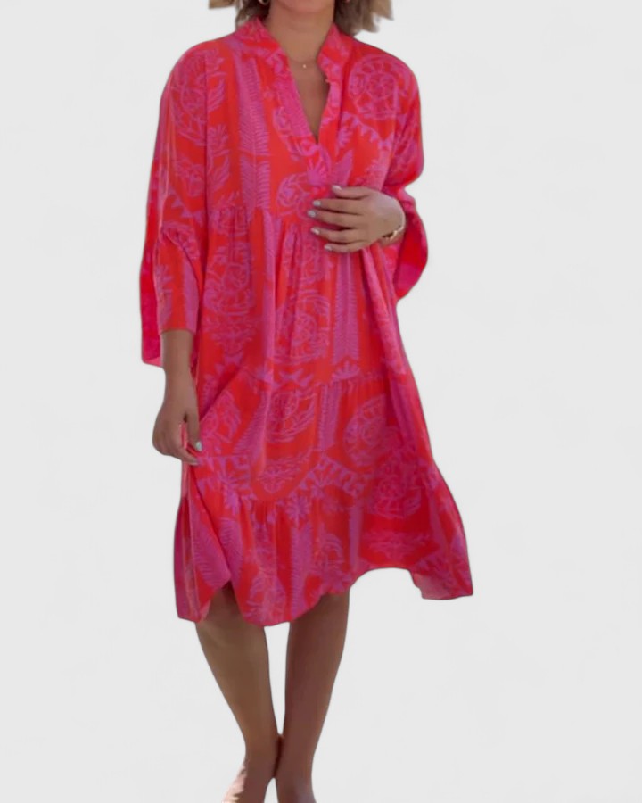 Floral Print Bell Sleeve V-Neck Dress for Women | Summer Boho