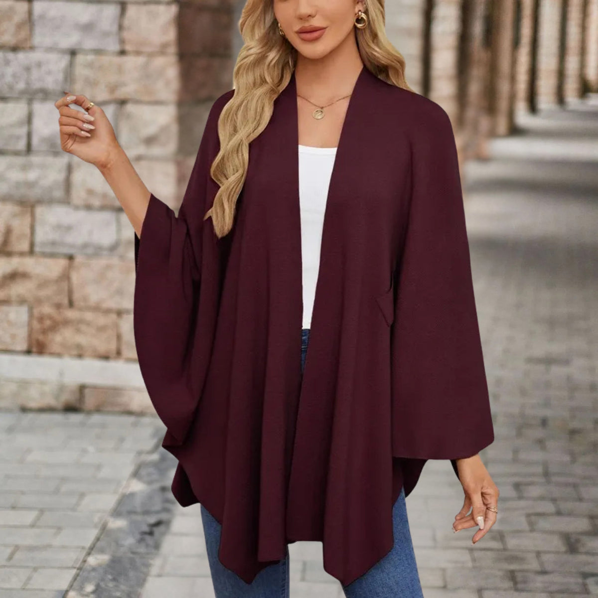 Loose Fit Knot Front Draped Poncho for Women | Lightweight Breathable Fabric