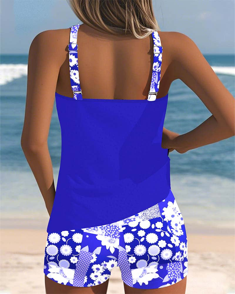 Floral Two-Piece Swimsuit for Women | Tank Top and Shorts Set