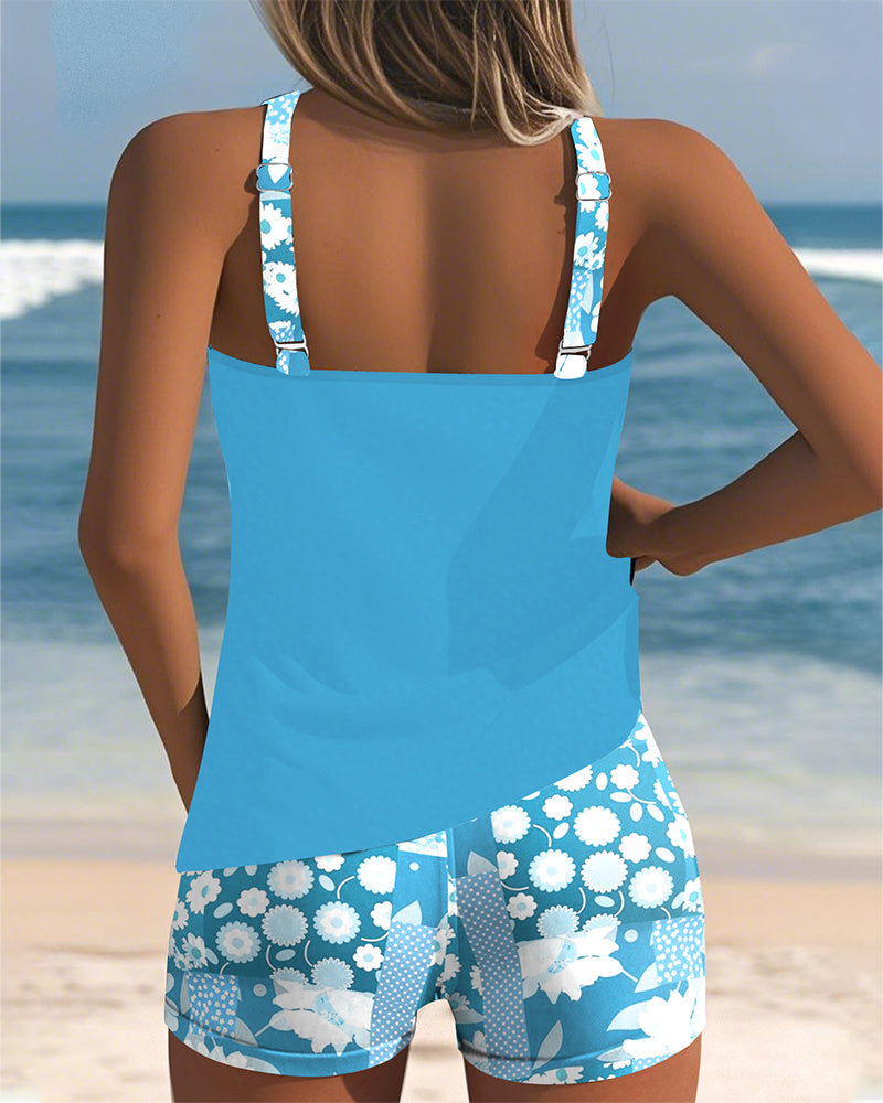 Floral Two-Piece Swimsuit for Women | Tank Top and Shorts Set