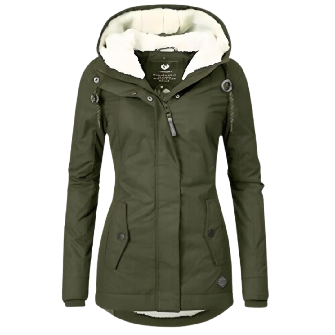 Water Resistant Hooded Parka with Sherpa Lining and Slim Fit for Women