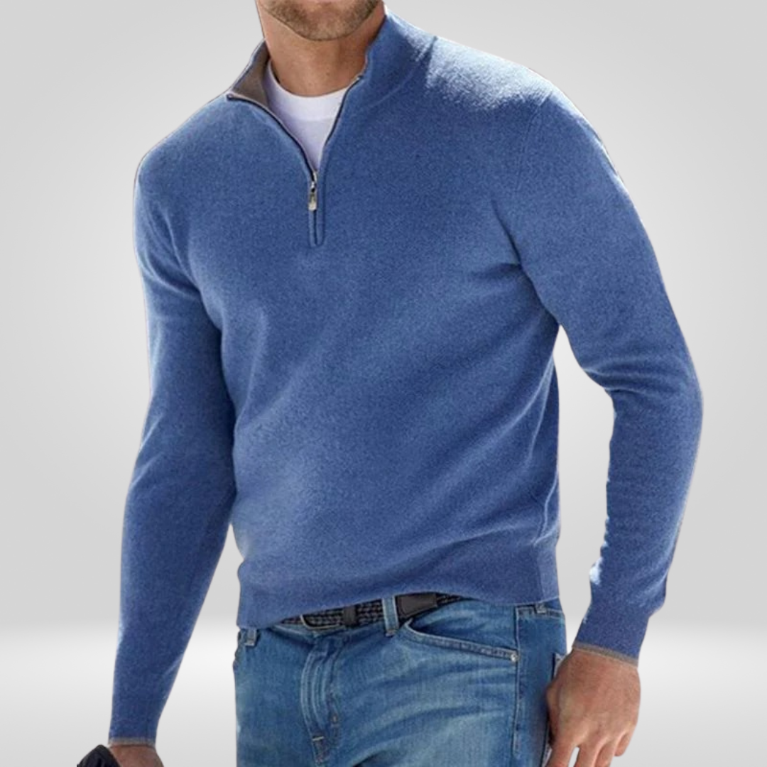 Men's Zip-up Sweater – Half Zip Pullover with Rib Structure & Comfortable Fit
