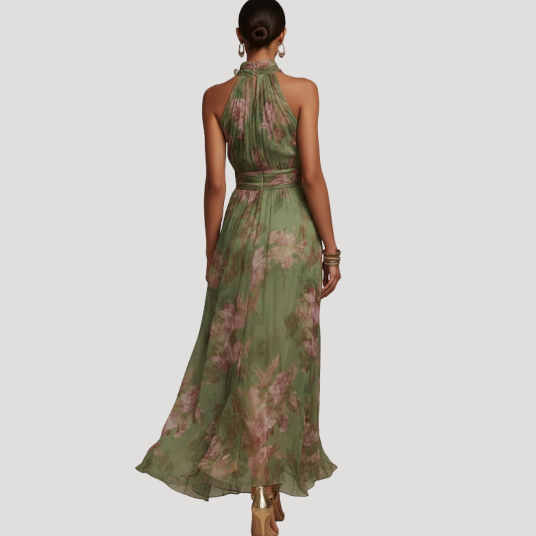 Floral Halter Neck Maxi Dress for Women | Wedding Guest