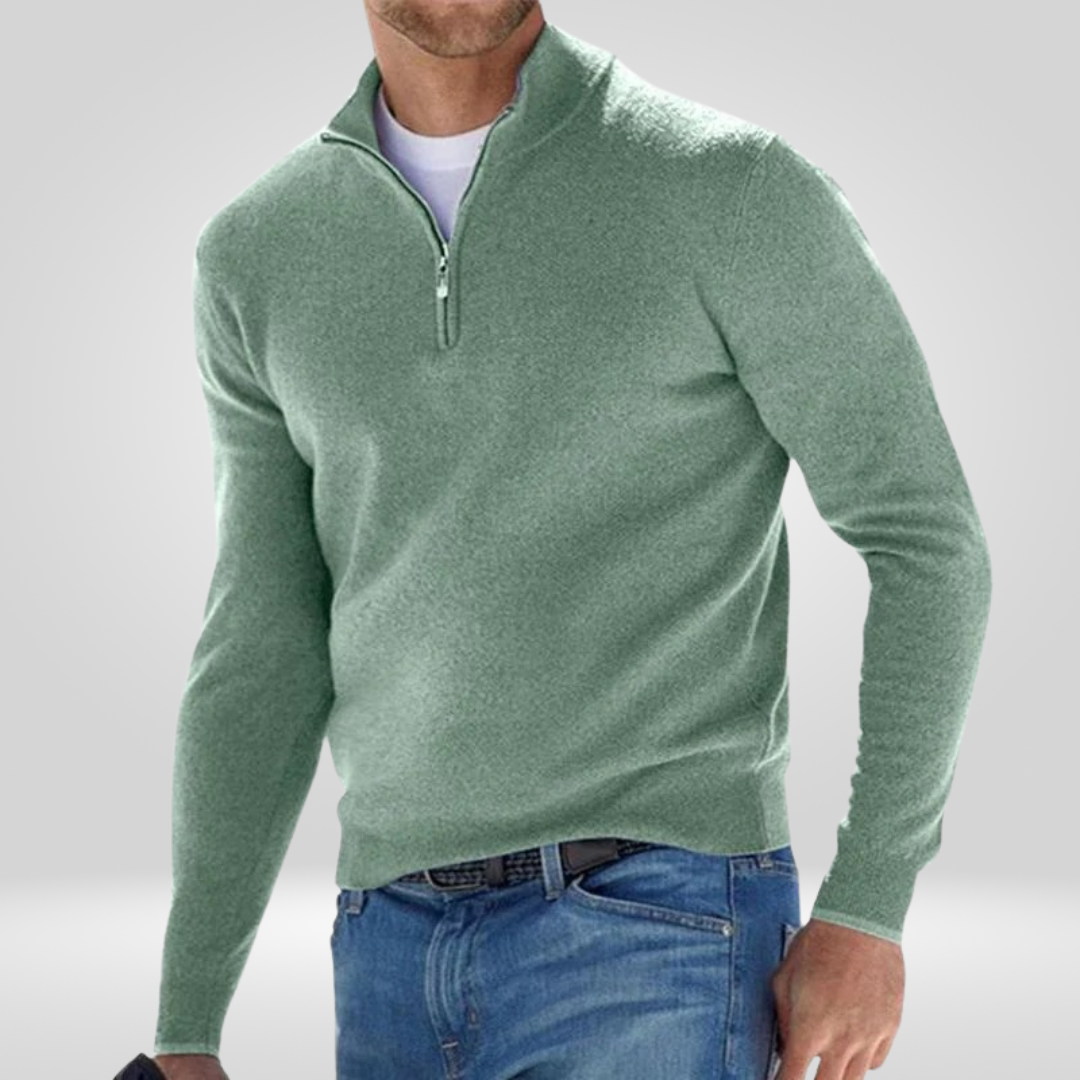 Men's Zip-up Sweater – Half Zip Pullover with Rib Structure & Comfortable Fit
