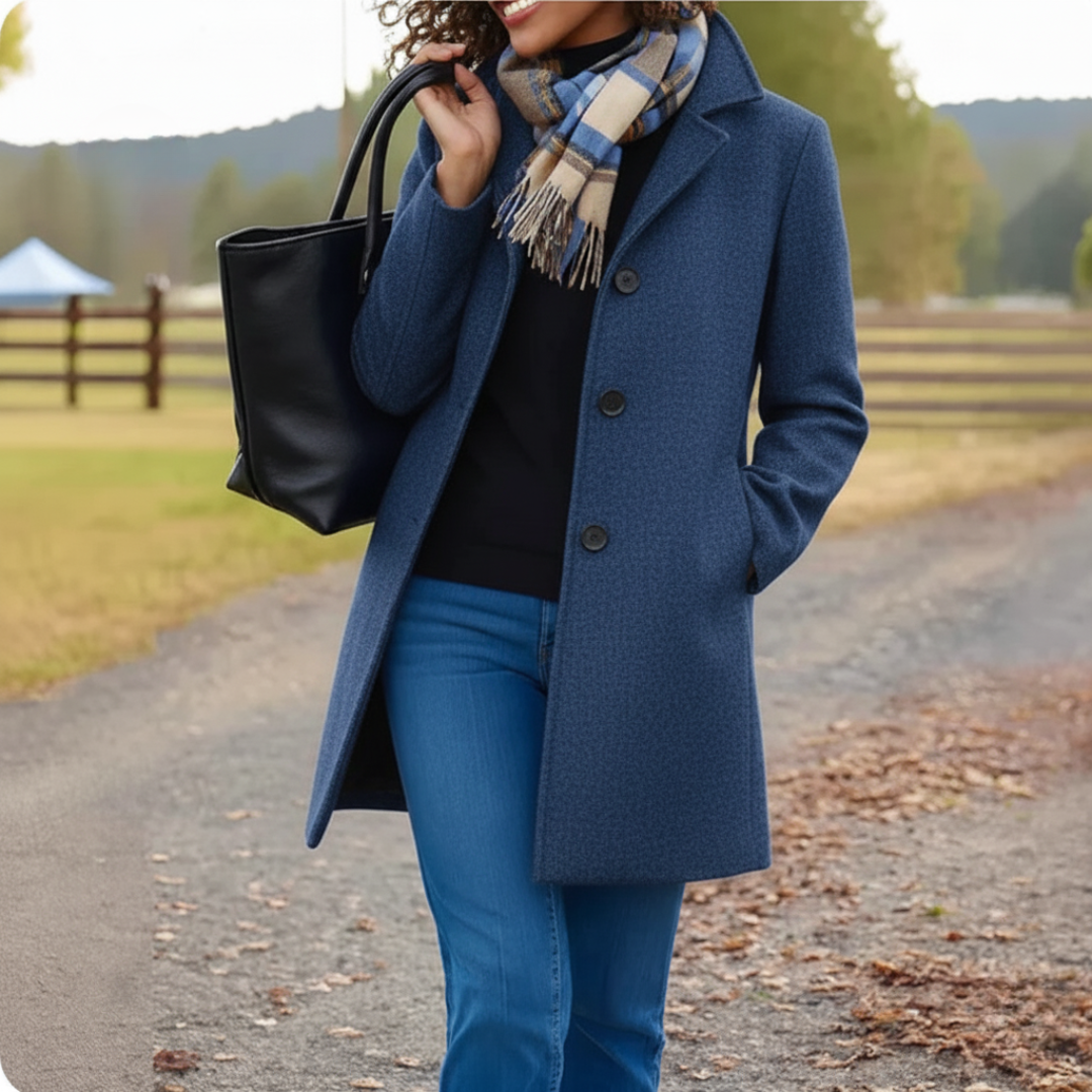 Straight Fit Mid Length Button Front Coat for Women | Spring and Fall Wear