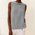Grey Sleeveless Roll Collar Top for Women
