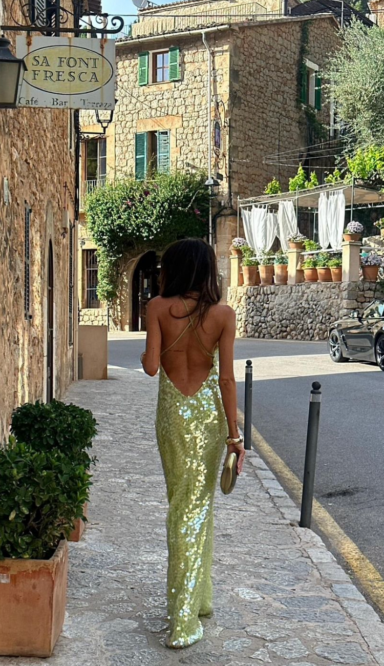 Light Green Sequin Maxi Dress for Women | Evening & Occasion Wear