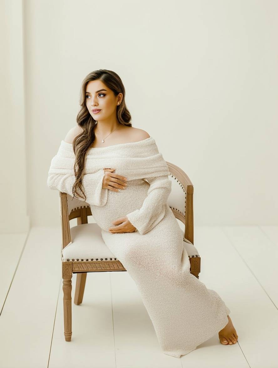 Off-Shoulder Long Sleeve Maternity Dress for Women