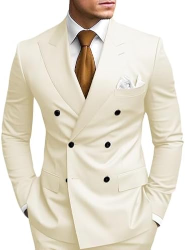 Slim Fit Peak Lapel Double Breasted Suit Set for Men | Wedding and Prom