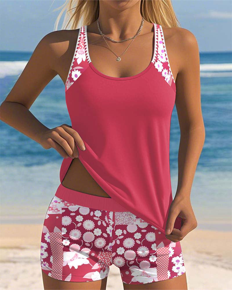 Floral Two-Piece Swimsuit for Women | Tank Top and Shorts Set