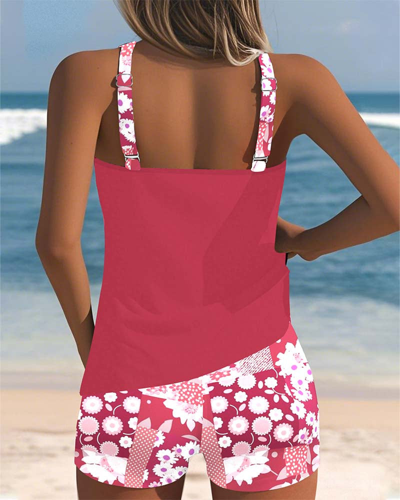 Floral Two-Piece Swimsuit for Women | Tank Top and Shorts Set