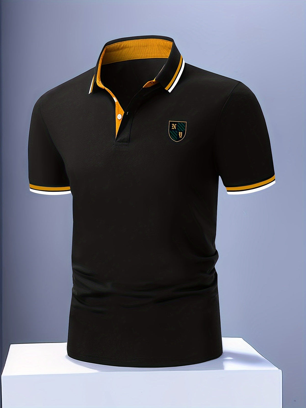 Yellow Striped Short Sleeve Knit Polo Shirt for Men | Lightweight Summer Wear