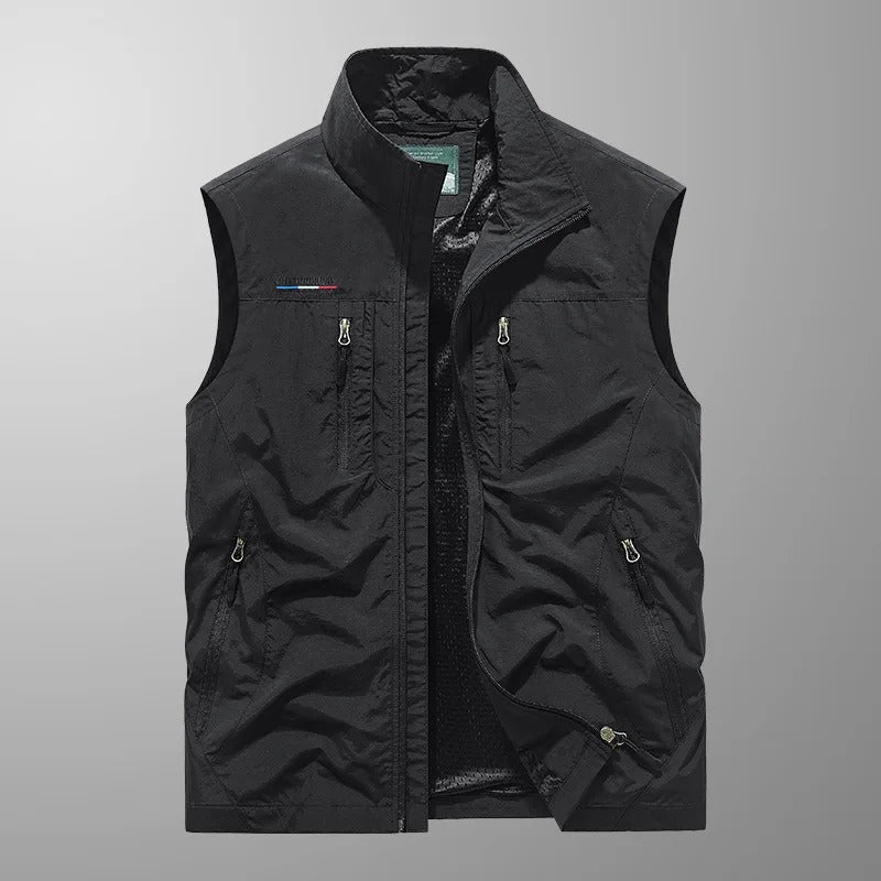 Men's Zip-Up Gilet with Stand Collar and Zip Pockets for Men