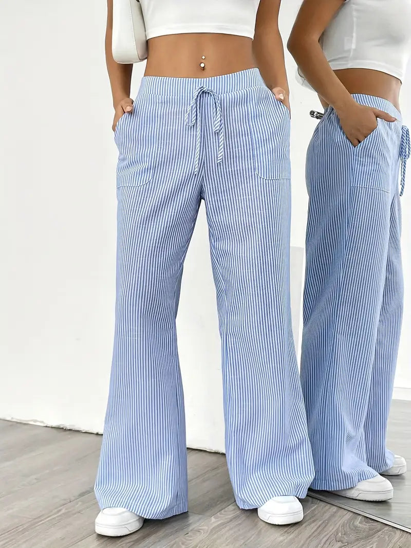 Striped Wide Flare Trousers for Women | Beach Summer