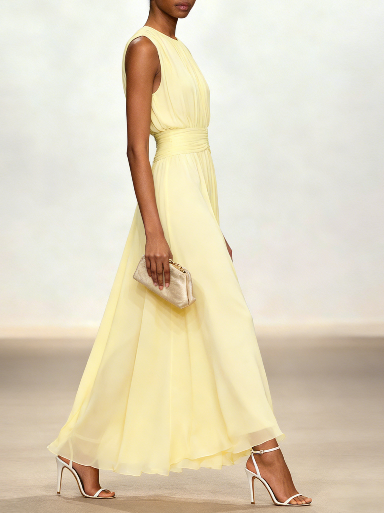 Sleeveless Ruched A-Line Chiffon Maxi Dress for Women | Wedding Guest