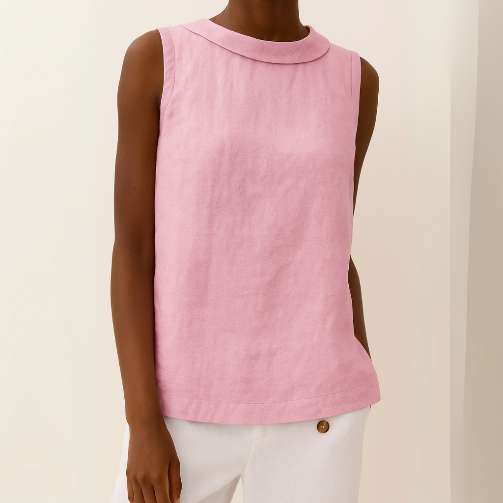 Grey Sleeveless Roll Collar Top for Women