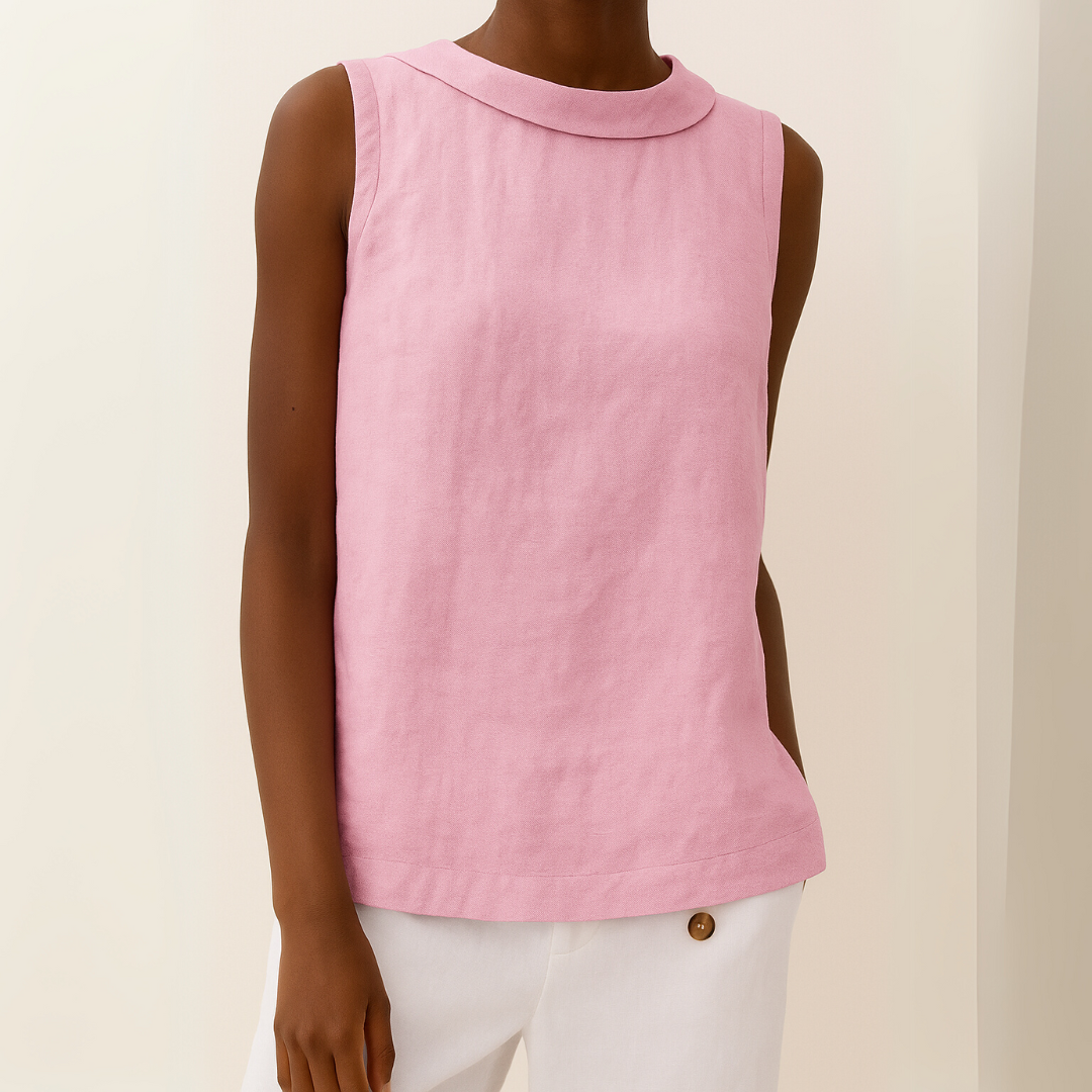 Grey Sleeveless Roll Collar Top for Women