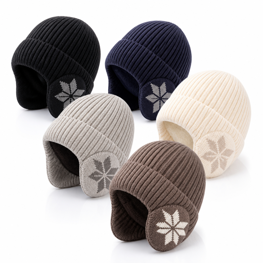 Fleece Lined Ribbed Knit Winter Beanie with Ear Flaps for Men | Stretch Fit