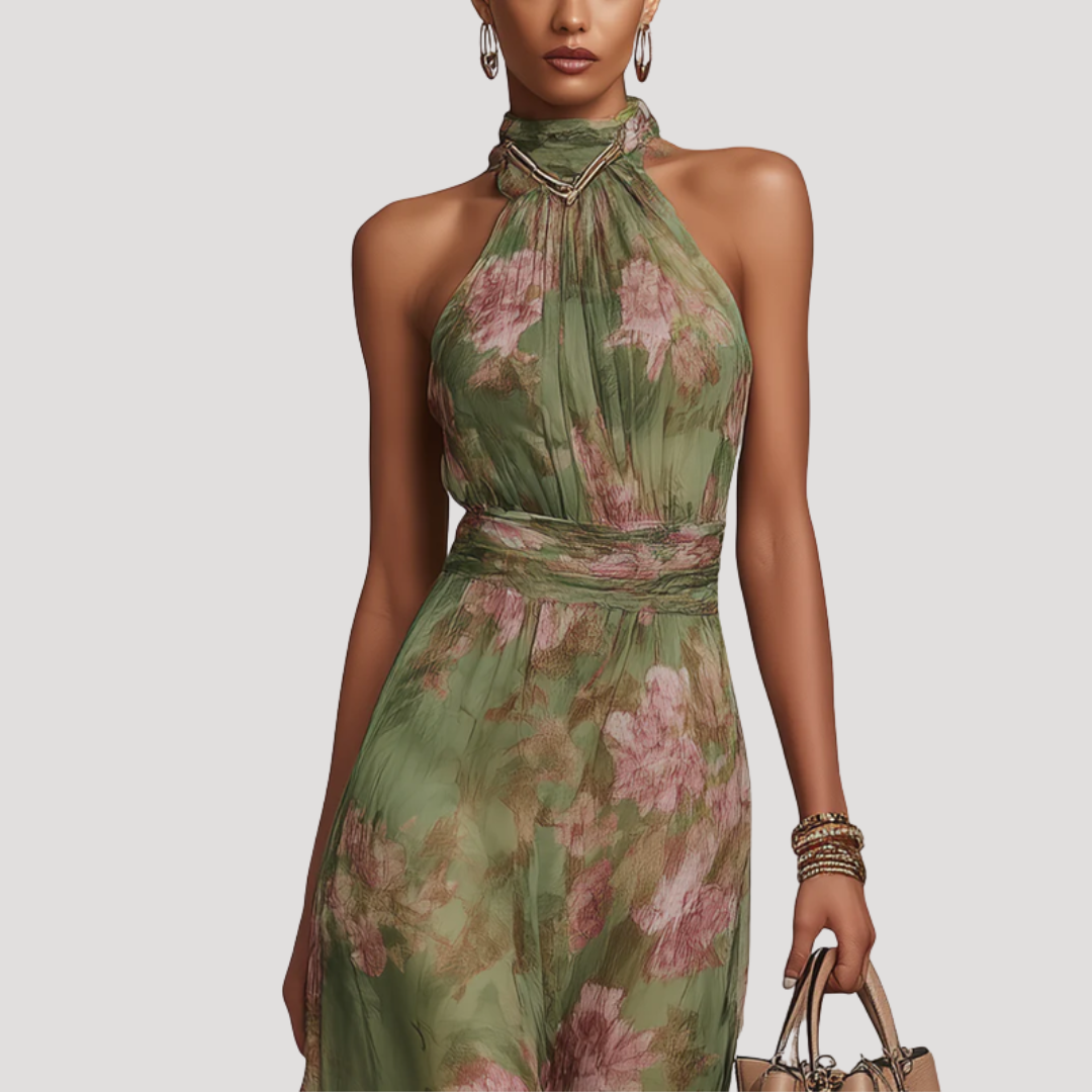 Floral Halter Neck Maxi Dress for Women | Wedding Guest