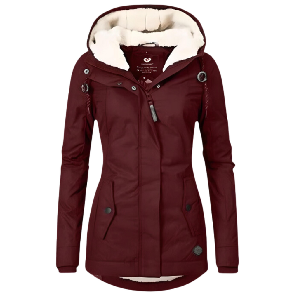 Water Resistant Hooded Parka with Sherpa Lining and Slim Fit for Women